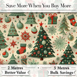 Christmas Tree Snowflake Ornament Holiday Festive Seamless Pattern Digital Print Fabric by the Metre UK Sewing Quilting Textile