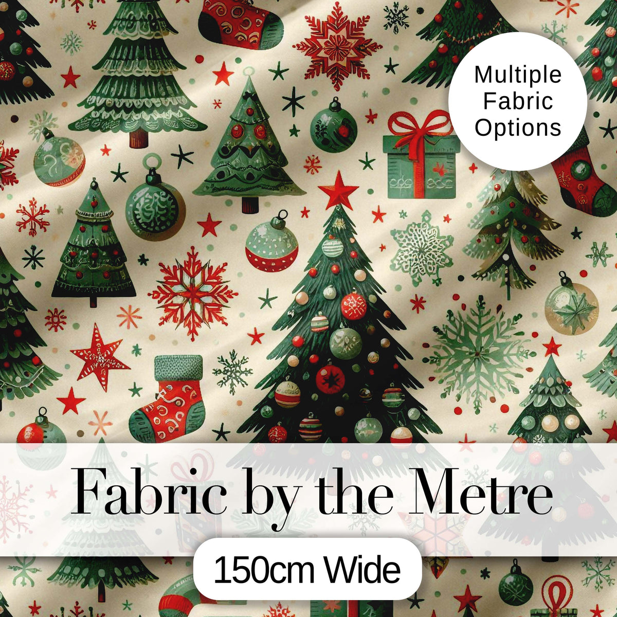 Vintage Snowman Candy Cane Christmas Tree Cute Seamless Pattern Digital Print Fabric by the Metre UK Sewing Quilting Textile