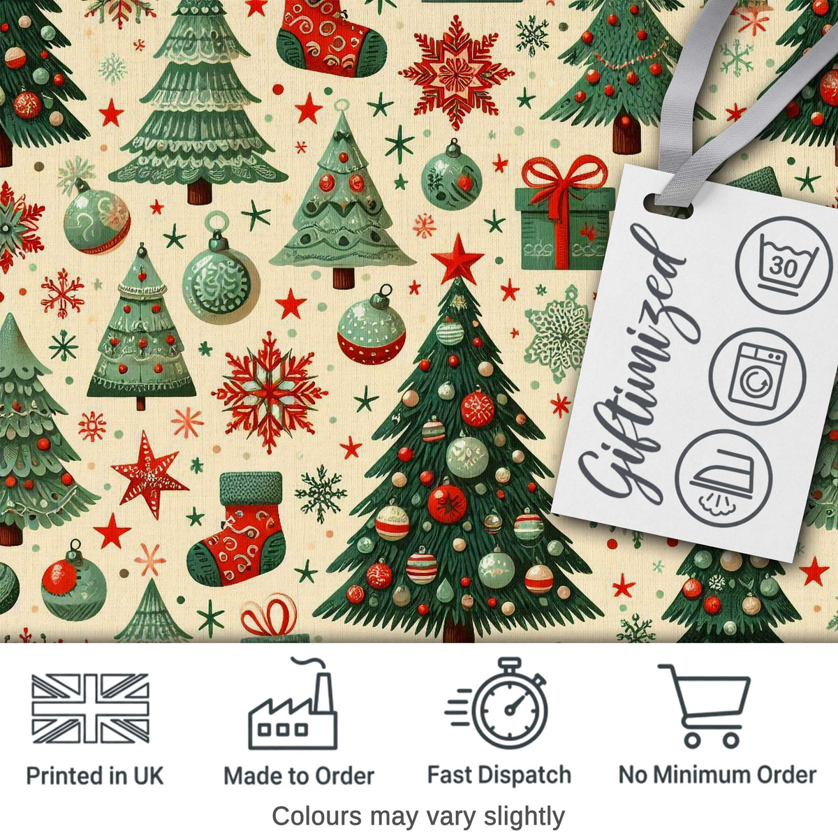Vintage Snowman Candy Cane Christmas Tree Cute Seamless Pattern Digital Print Fabric by the Metre UK Sewing Quilting Textile