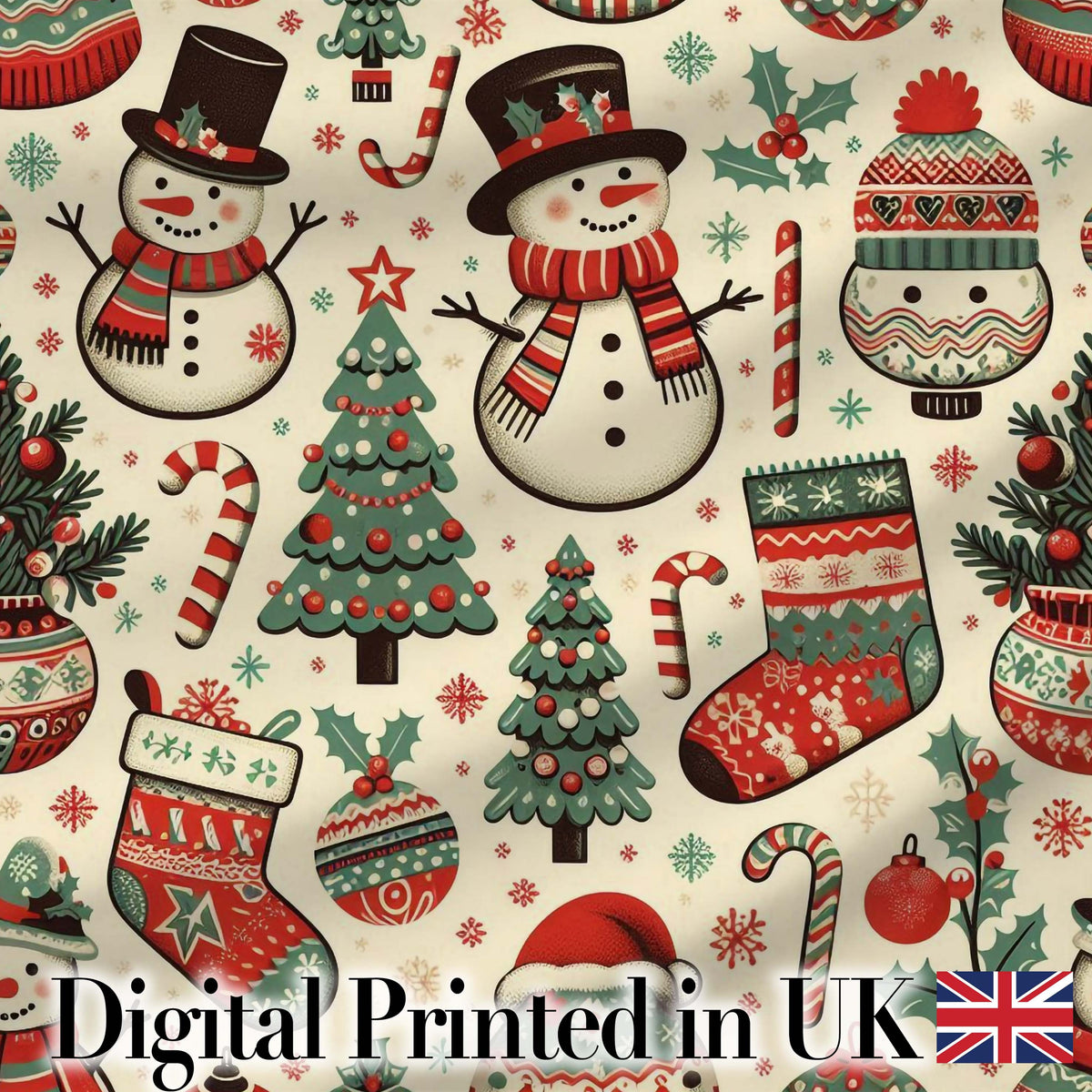Christmas Tree Star Gift Ornament Holiday Seamless Pattern Digital Print Fabric by the Metre UK Sewing Quilting Textile