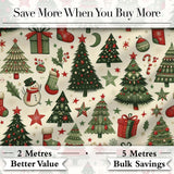Festive Christmas Tree Stocking Snowman Holiday Seamless Pattern Digital Print Fabric by the Metre UK Sewing Quilting Textile