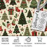 Festive Christmas Tree Stocking Snowman Holiday Seamless Pattern Digital Print Fabric by the Metre UK Sewing Quilting Textile