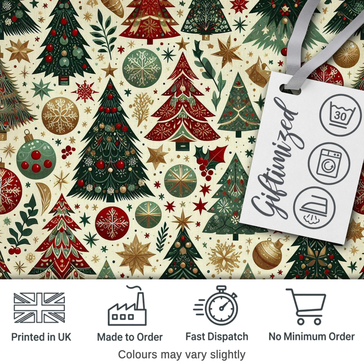 Decorative Christmas Tree Ornament Star Holiday Seamless Pattern Digital Print Fabric by the Metre UK Sewing Quilting Textile