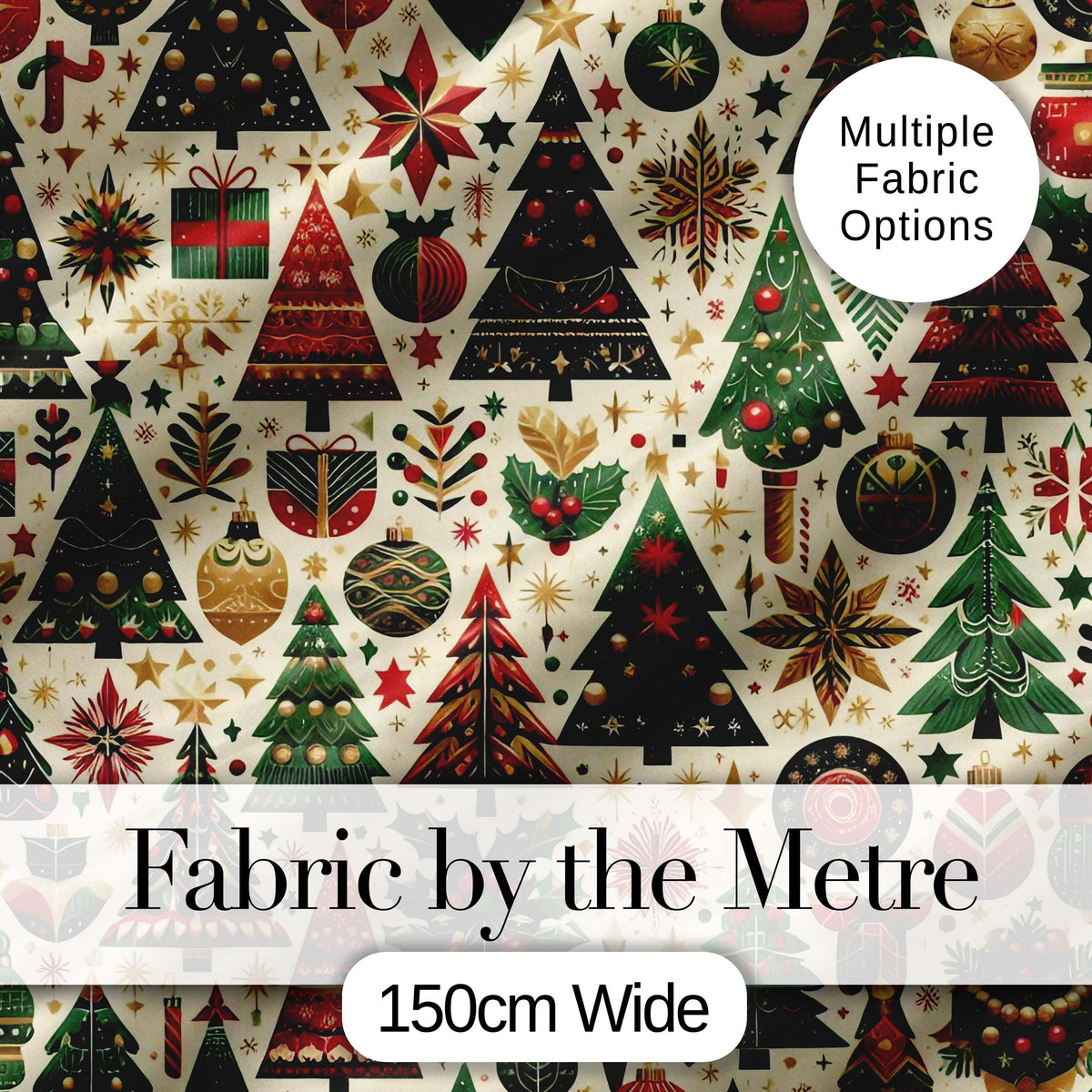 Luxury Christmas Tree Ornament Star Bauble Festive Seamless Pattern Digital Print Fabric by the Metre UK Sewing Quilting Textile