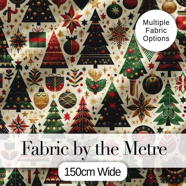 Luxury Christmas Tree Ornament Star Bauble Festive Seamless Pattern Digital Print Fabric by the Metre UK Sewing Quilting Textile