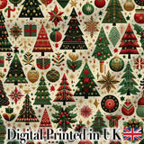 Luxury Christmas Tree Ornament Star Bauble Festive Seamless Pattern Digital Print Fabric by the Metre UK Sewing Quilting Textile