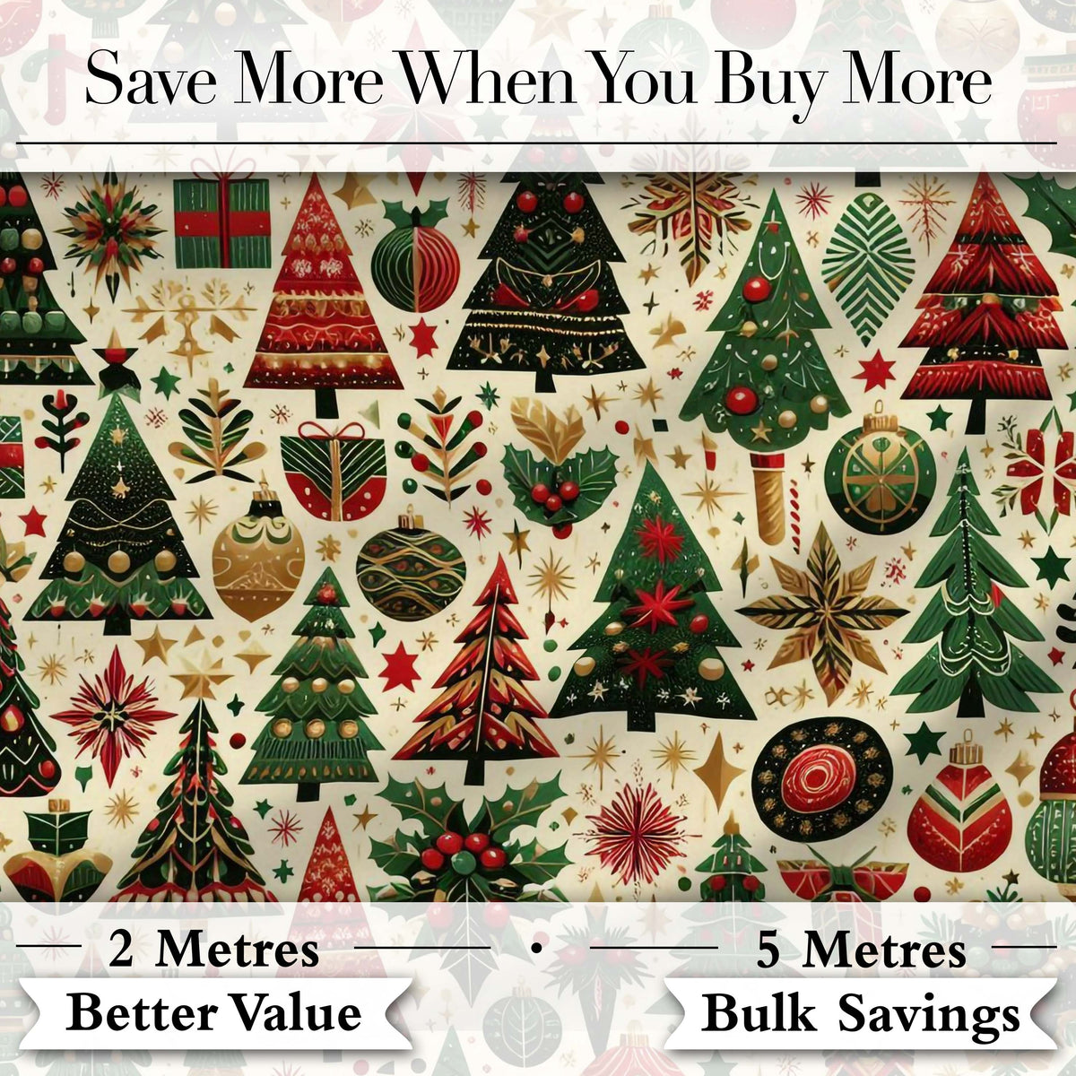 Luxury Christmas Tree Ornament Star Bauble Festive Seamless Pattern Digital Print Fabric by the Metre UK Sewing Quilting Textile