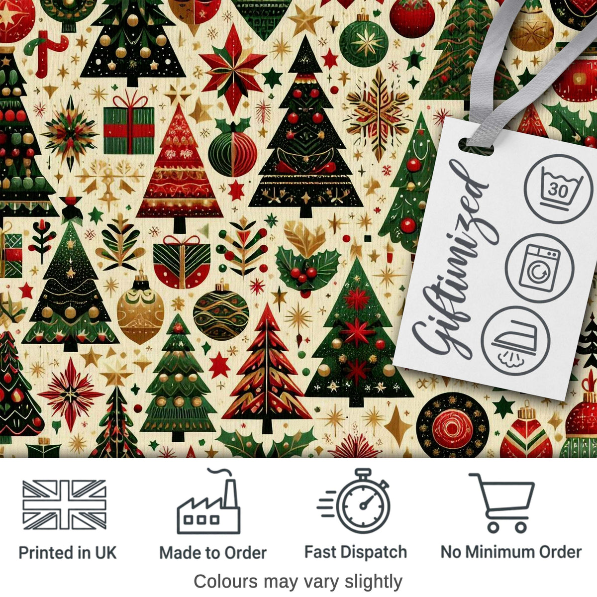 Luxury Christmas Tree Ornament Star Bauble Festive Seamless Pattern Digital Print Fabric by the Metre UK Sewing Quilting Textile