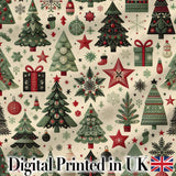 Elegant Christmas Tree Star Snowflake Gift Festive Seamless Pattern Digital Print Fabric by the Metre UK Sewing Quilting Textile