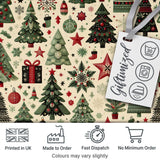 Elegant Christmas Tree Star Snowflake Gift Festive Seamless Pattern Digital Print Fabric by the Metre UK Sewing Quilting Textile