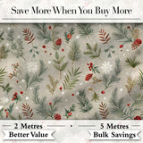 Winter Botanical Pine Branch Berry Snowflake Seamless Pattern Digital Print Fabric by the Metre UK Sewing Quilting Textile