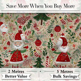 Cute Christmas Gnome Santa Tree Holiday Festive Seamless Pattern Digital Print Fabric by the Metre UK Sewing Quilting Textile