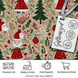 Cute Christmas Gnome Santa Tree Holiday Festive Seamless Pattern Digital Print Fabric by the Metre UK Sewing Quilting Textile