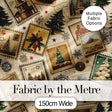 Vintage Christmas Village Tree Stamp Collage Rustic Festive Seamless Pattern Digital Print Fabric by the Metre UK Sewing Quilting Textile
