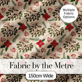 Festive Christmas Mistletoe Bow Berry Seamless Pattern Digital Print Fabric by the Metre UK Sewing Quilting Textile