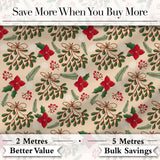Festive Christmas Mistletoe Bow Berry Seamless Pattern Digital Print Fabric by the Metre UK Sewing Quilting Textile