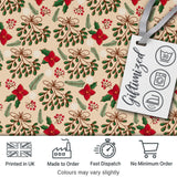 Festive Christmas Mistletoe Bow Berry Seamless Pattern Digital Print Fabric by the Metre UK Sewing Quilting Textile