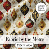 Luxury Christmas Gold Red Bauble Ornament Elegant Seamless Pattern Digital Print Fabric by the Metre UK Sewing Quilting Textile