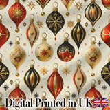 Luxury Christmas Gold Red Bauble Ornament Elegant Seamless Pattern Digital Print Fabric by the Metre UK Sewing Quilting Textile