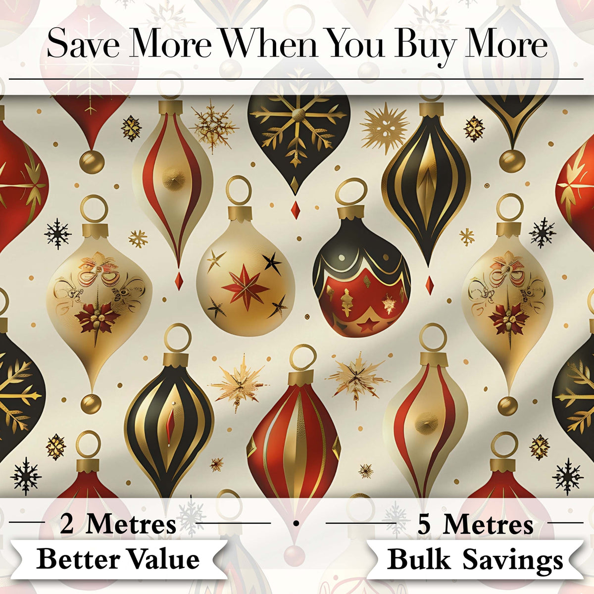 Luxury Christmas Gold Red Bauble Ornament Elegant Seamless Pattern Digital Print Fabric by the Metre UK Sewing Quilting Textile