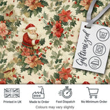 Vintage Santa Claus Holly Floral Christmas Seamless Pattern Digital Print Fabric by the Metre UK Sewing Quilting Textile