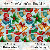Bright Christmas Gift Bell Apple Festive Seamless Pattern Digital Print Fabric by the Metre UK Sewing Quilting Textile