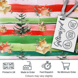 Watercolor Christmas Gift Boxes Pine Trees Striped Holiday Seamless Pattern Digital Print Fabric by the Metre UK Sewing Quilting Textile