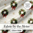 Festive Christmas Wreath Pinecone Ribbon Snowflake Seamless Pattern Digital Print Fabric by the Metre UK Sewing Quilting Textile