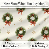 Festive Christmas Wreath Pinecone Ribbon Snowflake Seamless Pattern Digital Print Fabric by the Metre UK Sewing Quilting Textile