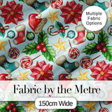 Bright Christmas Poinsettia Candy Cane Holly Festive Seamless Pattern Digital Print Fabric by the Metre UK Sewing Quilting Textile