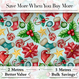Bright Christmas Poinsettia Candy Cane Holly Festive Seamless Pattern Digital Print Fabric by the Metre UK Sewing Quilting Textile