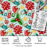 Bright Christmas Poinsettia Candy Cane Holly Festive Seamless Pattern Digital Print Fabric by the Metre UK Sewing Quilting Textile