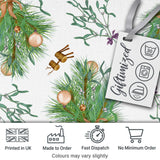 Elegant Christmas Pine Branch Mistletoe Ornament Bells Seamless Pattern Digital Print Fabric by the Metre UK Sewing Quilting Textile