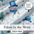 Cute Snowman Winter Snowflake Blue Holiday Seamless Pattern Digital Print Fabric by the Metre UK Sewing Quilting Textile