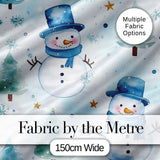 Cute Snowman Winter Snowflake Blue Holiday Seamless Pattern Digital Print Fabric by the Metre UK Sewing Quilting Textile