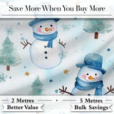 Cute Snowman Winter Snowflake Blue Holiday Seamless Pattern Digital Print Fabric by the Metre UK Sewing Quilting Textile
