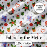 Cute Cardinal Bird Holly Gift Heart Festive Seamless Pattern Digital Print Fabric by the Metre UK Sewing Quilting Textile