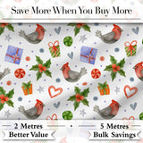 Cute Cardinal Bird Holly Gift Heart Festive Seamless Pattern Digital Print Fabric by the Metre UK Sewing Quilting Textile