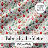Watercolor Red Bird Ornament Berry Greenery Christmas Seamless Pattern Digital Print Fabric by the Metre UK Sewing Quilting Textile