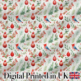 Watercolor Red Bird Ornament Berry Greenery Christmas Seamless Pattern Digital Print Fabric by the Metre UK Sewing Quilting Textile