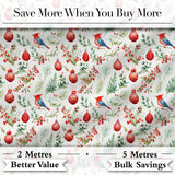 Watercolor Red Bird Ornament Berry Greenery Christmas Seamless Pattern Digital Print Fabric by the Metre UK Sewing Quilting Textile