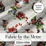 Cute Christmas Elf Gift Candy Cane Festive Seamless Pattern Digital Print Fabric by the Metre UK Sewing Quilting Textile