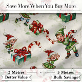 Cute Christmas Elf Gift Candy Cane Festive Seamless Pattern Digital Print Fabric by the Metre UK Sewing Quilting Textile
