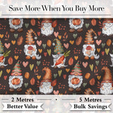 Cute Autumn Gnome Pumpkin Mushroom Leaf Heart Seamless Pattern Digital Print Fabric by the Metre UK Sewing Quilting Textile