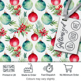 Watercolor Christmas Baubles Pine Berry Greenery Seamless Pattern Digital Print Fabric by the Metre UK Sewing Quilting Textile