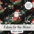 Watercolor Santa Claus Winter Foliage Dark Green Seamless Pattern Digital Print Fabric by the Metre UK Sewing Quilting Textile