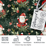 Watercolor Santa Claus Winter Foliage Dark Green Seamless Pattern Digital Print Fabric by the Metre UK Sewing Quilting Textile