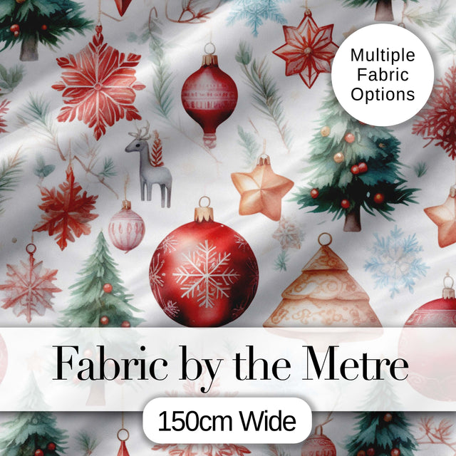 Vintage Christmas Ornament Tree Star Deer Holiday Seamless Pattern Digital Print Fabric by the Metre UK Sewing Quilting Textile