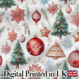 Vintage Christmas Ornament Tree Star Deer Holiday Seamless Pattern Digital Print Fabric by the Metre UK Sewing Quilting Textile