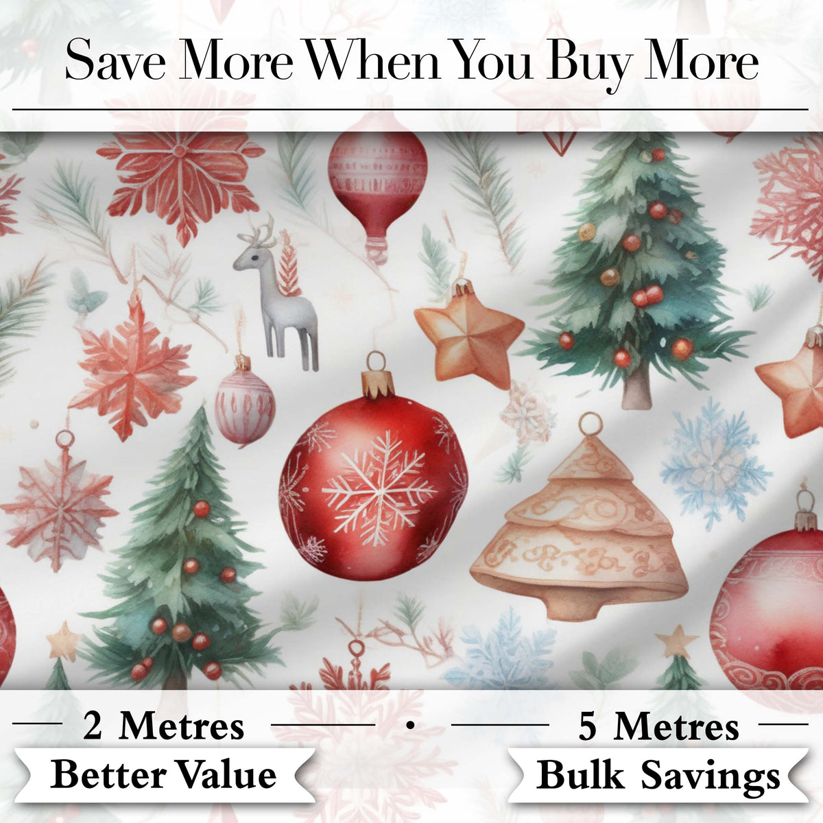 Vintage Christmas Ornament Tree Star Deer Holiday Seamless Pattern Digital Print Fabric by the Metre UK Sewing Quilting Textile